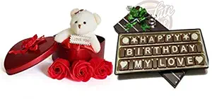 Chocolate Venue Birthday Gift for Girl/Boy friend/Husband/Wife with Tin Box Containing Flowers and Teddy
