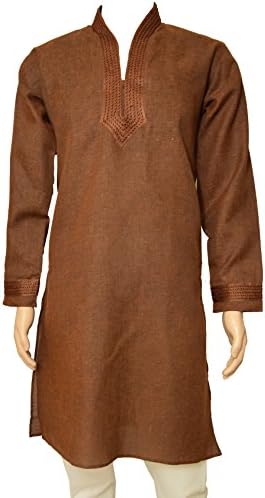 MENS COTTON HENNA GREEN KURTA PAJAMA SALWAR KAMEEZ SHERWANI INDIAN OUTFIT AY1031 (42-XL, Henna Red)