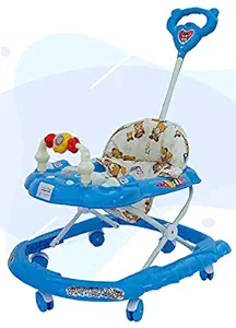 EVOHOME Panda Handle Smart Musical Round Toddler Baby Walker with Comfy Seat and Activity with Light and Musical Toy Bar and Ultra Soft Seat for Kids with Parental Handle (Blue)