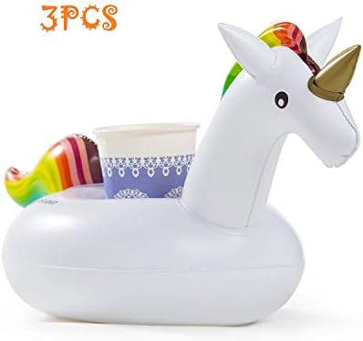 3 Pieces Unicorn Inflatable Drink Holder, Cartoon Inflatable Bath Toy for Beer Drinks Juice Bottle Cage – White