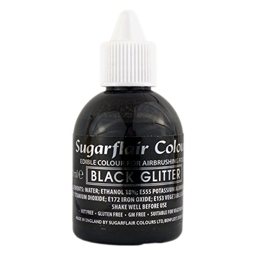 Sugarflair Black Metallic Glitter Edible Airbrush Colour - Edible Food Colouring Airbrush Paint for Cakes, Cupcakes, Icing and Cake Decorations - 60ml
