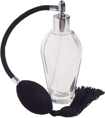 Dressing Table Shaped Glass Perfume Atomizer with Antique Style Black Tassel Spray and Silver Fitting. Capacity 55ml. Refillable