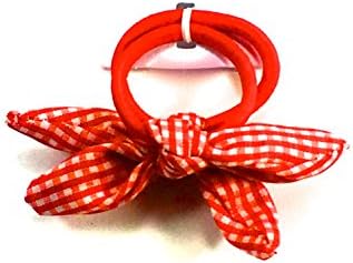 2 Pack Gingham Hair Bobbles Ponios Checked Bow Elastics Pretty School (Red)