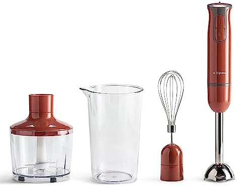 Tognana Iridea, frullatore a immersione con frusta sbattitore, bicchiere da 600 ml e tritatutto da 500 ml, rosso mela