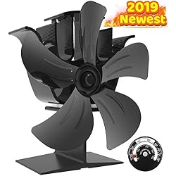 Ventilateur de poêle à 5 lames - Ventilateur de brûleur à bois/à bois silencieux et alimenté par la chaleur - Circulation de la chaleur respectueuse de l'environnement pour les cheminées [A +++]