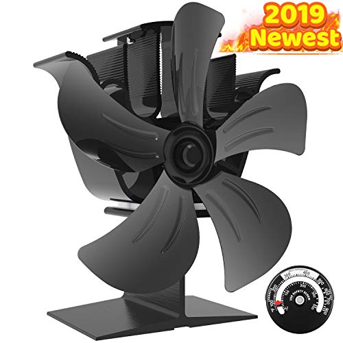 Ventilateur de poêle à 5 lames - Ventilateur de brûleur à bois/à bois silencieux et alimenté par la chaleur - Circulation de la chaleur respectueuse de l'environnement pour les cheminées [A +++]