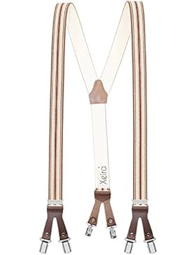 Hochwertige Hosenträger von Xeira® in Trendigen Gestreiften Design mit Lederriemen und 6 Clips - Made in Germany...