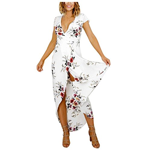 Preisvergleich Produktbild Maxi Kleider - Xjp Frauen gedrucktes kurzes Hülsen-Kleid-Weiß (XXL)