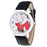 linqi1164 Unisex Herren Damen Uhren Weihnachten Älteres Muster Lederband Armbanduhr Analog Quartz Armband Armbanduhren Luxus Frauen Männer Uhr für Jungen Mädchen Geschenk Herrenuhr Damenuhr