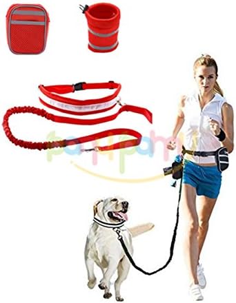 Hands Free Running Dog Lead / Dog Walking Belt - Reflective Safty Dog Lead with Pouch &amp; Pet Snack Bag - Great for Handsfree Running , Jogging or Walking - Price Xes (Red)