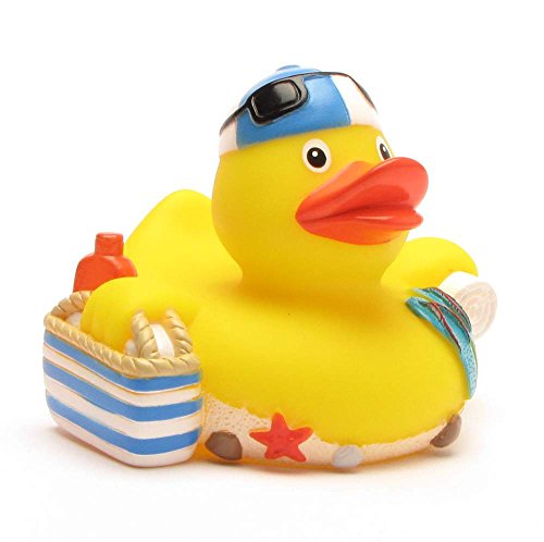 Strand Quietscheente I DUCKSHOP I Badeente I L: 8 cm - inkl. Badeenten-Schlüsselanhänger im Set