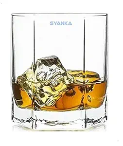 SYANKA Premium Octagonal Design Classic Whiskey Glass Lead-Free Barware for Scotch, Bourbon, Liquor and Cocktail Drinks - Set 6 (Transparent, 320 ml)