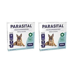 Parasital Collar Antiparasitario de 75 cm para Perros Grandes de Zotal, Pack de 2 – Repelente de Pulgas, Garrapatas y Mosquitos. Actúa contra el Phlebotomus Transmisor de Leishmaniosis – 100% Natural