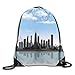 Produktbild PPOOia Drawstring Backpacks Bags Daypacks,Day Time Illinois Missisippi River Clouds Coastal Town Urban Design,5 Liter Capacity Adjustable for Sport Gym Traveling