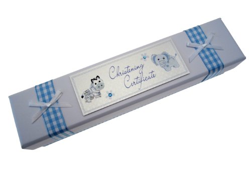 White Cotton Cards Christening Certificate Holder (Blue)