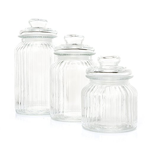 Vorratsgläser 3er Set, Candy Gläser, Tee-Aufbewahrungsglas, Müsli-Glas, Vorratsglas, Bonbonglas, Dekoglas, Höhe 15, 18 und 23 cm - 3