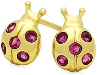 Little Treasures 14 ct Yellow Gold Plated Lady Bug CZ Stud Screw Back Earrings For Children &amp; Women