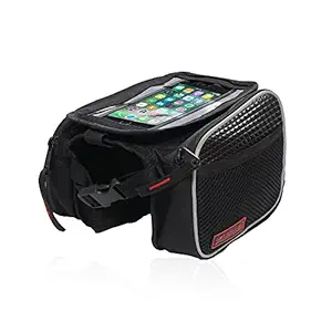 BikerzBay Polyester Bicycle Double Sided Front Frame Handlebar Bag ? Water Resistant Mobile Pouch for Cycle for up to 7 inch Phones (Pack of 1) Black