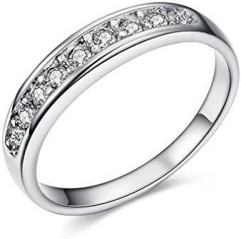 Waterlucy 18ct White Gold Plated 4mm Half Rhinestones Paved Eternity Band Ring, Size H