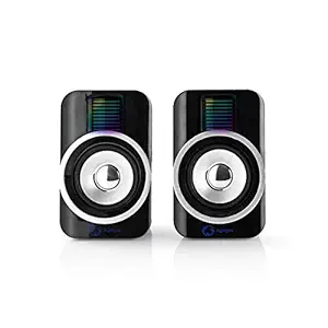 Amigo Nedis Gaming Computer Speaker 2.0 | Dual Powerful 30W Units | Colorful RGB Light | 3.5mm AUX Connector | Compatible with Smartphones, Tablets, Laptop & PC (Black)