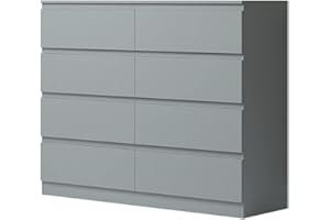 FWStyle Modern Large 8 Drawer Chest of Drawers, 8 Drawer Cabinet, Bedroom Storage Furniture - Matt Grey