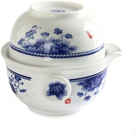 Chinese JingDe Porcelain Peony Flower Gaiwan Teapot Teacup Quick Gongfu Tea Maker Set