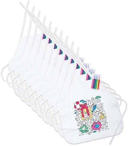 B2ACTION 10 Fabric Aprons Ready to Decorate for Kids. Each one Includes 5 Colored Markers. Ideal for Birthday Party Gifts