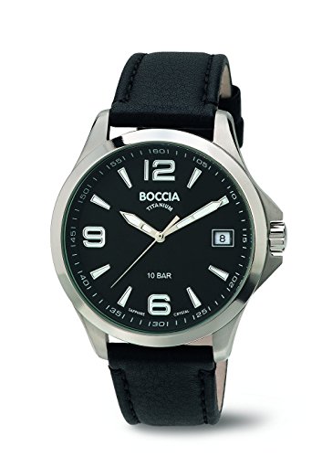 Boccia Reloj de hombre de cuarzo con Negro esfera analógica pantalla y correa de cuero negro b3591 – 01