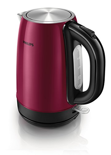 Philips HD9322/33 Wasserkocher 2.200 W, 1,7 L, Tassenazeige, Kalkfilter burgunderrot