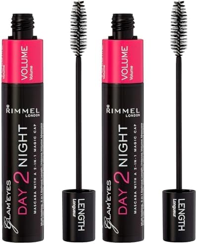 Rimmel London Mascara Day 2 Night, Formula Modulabile per Lunghezza e Volume Estremo, 001 Nero/Black, 9,5 ml (Confezione da 2)