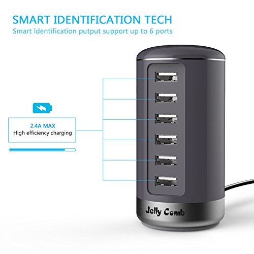 Jelly Comb USB Ladegerät 6-Port mit SI (Smart Identifikation) Technologie für iPhone, iPad, Samsung Galaxy, Nexus, HTC, Motorola, LG und weitere (Grau) - 2