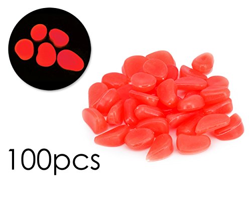 100 pcs Künstlich Hergestellte Glühen im dunklen Kiesel Leuchtsteine Nachtleuchtende Stein Leuchtkiesel Solarsteine für Aquarium/ Garten/ Rasen/ Terrasse Deko - Fuchsie