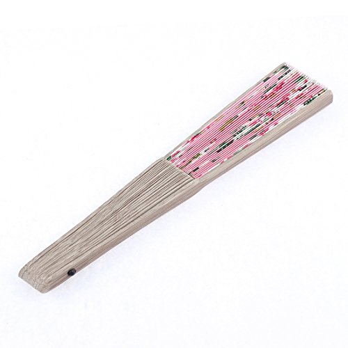Blumenmuster Holzrippen Faltbar Sommer tragbar Handfächer Pink Hellbraun - 3
