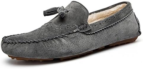 QIANLING COLLECTION Men's Casual Grey Tassels Fashion Pig Leather Slip Ons Loafers UK8.5