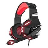VersionTECH. Auriculares Gaming Cascos PS4 con Micrófono Plegable, Sonido Envolvente, Luz LED, Control de Volumen, Cancelación de Ruido, Diadema Acolchada para PS4/PC/Xbox One/PSP/Móvil/Tableta (Rojo)