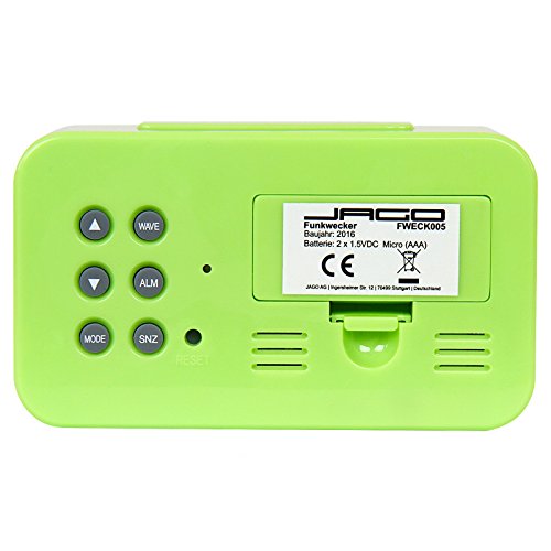Jago Funkwecker mit Mondkalender und Temperaturanzeige mit LED-Hintergrundbeleuchtung und LCD-Display in vier verschiedenen Farben inkl. Snooze-Funktion und Datum Wochentag - 5