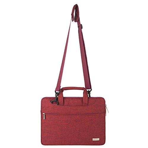 MOSISO Polyester Laptop stoßfeste Messenger Schultertasche mit Zubehör Fächern und Handgriff als Schutz für 11-11,6 Zoll MacBook Air, Ultrabook Netbook Tablet mit Backgürtel für Trolley Case, Weinrot - 6