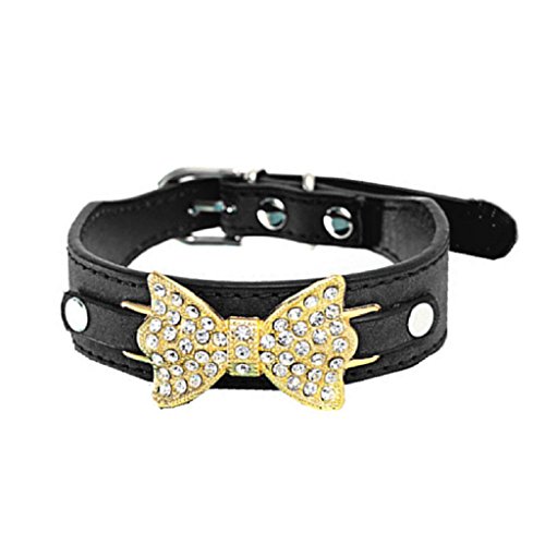 JACKY-Puppy-Collar-Bling-Crystal-With-Leather-Bow-Necklace