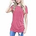 Produktbild OVERDOSE Damen Kurzarm Lose Knopfleiste Bluse Einfarbig Rundhals Tunika T-Shirt Sommer Oberteil Tops(A-Pink,M)