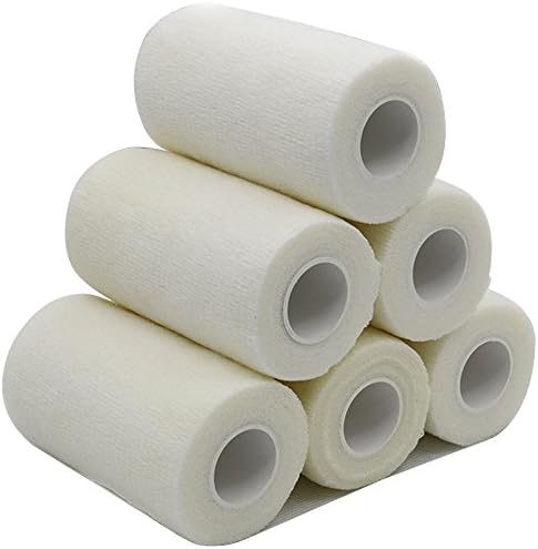 6 Rolls Cohesive Bandages 10cm, Medical Elastic Adhesive Bandage Widedly Used in Medical, Sports and Veterinary Area - White