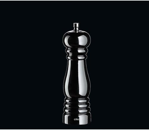 TopGourmet Cilio Roma Pepper Mill Lacquered Beechwood Gloss Black Finish 18 cm