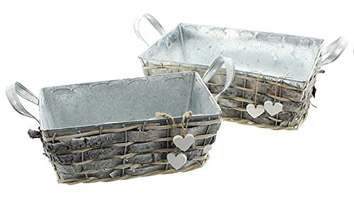 SIDCO ® 2er Zinkpflanzer Weißes Herz Pflanzkasten Pflanzentopf Blumenkasten Pflanztrog