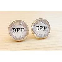 Ohrstecker 10 mm Fassung silberfarben – BFF – Cabochon / Glasversiegelung - Handmade