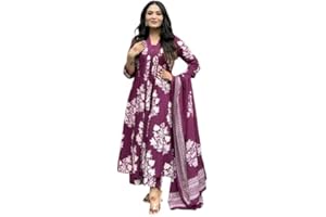 Sambhav Quilt Hub Womens Rayon Blend Anarkali Printed Kurta with Palazzo & Dupatta Festive Wedding Party Kurta Set
