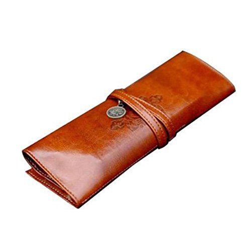 fablcrew enrollable Estuche port  til de piel sint  tica Vintage pluma bolsa de maquillaje bolsa de bolsillo soporte marr  n