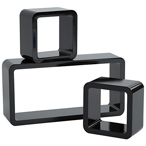 tectake 800706 3 Etagères murales Cube en Bois Design, pour des Livres, CDs, de la décoration, Matériel de Montage Inclus - Plusieurs Couleurs - (Noir | no. 403190)