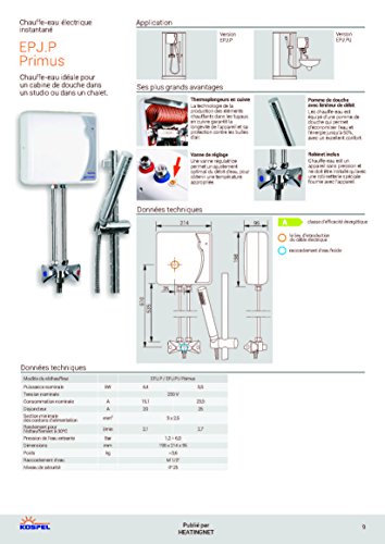 Kospel EPJ-Primus Durchlauferhitzer mit Duschgarnitur 4,4 kW – Energieffizienzklasse A - 4