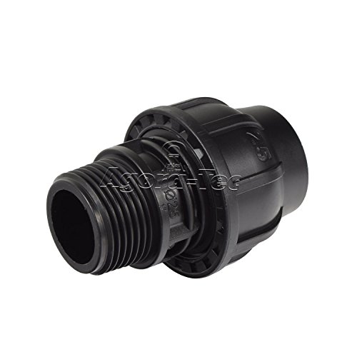 Agora-Tec PE-Fitting Kupplung 25 mm x 1 Zoll AG (33,3 mm) für PE-Rohr 25 mm SCHWARZ
