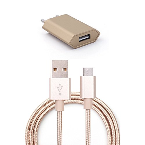 iProtect 2 in 1 Set Highspeed USB 3.1 TYP-C Nylon Ladekabel u Datenkabel und Netzteil matt für Nexus 5X, Nexus 6P, Microsoft Lumia 950 950XL und weitere Geräte mit einem 3.1 USB-C Anschluss in gold