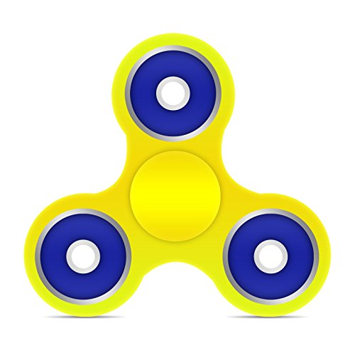 iXium Tri Fidget Spinner Hand Finger Stress Toy Pocket Desk Focus Center Bearings - Yellow / Blue